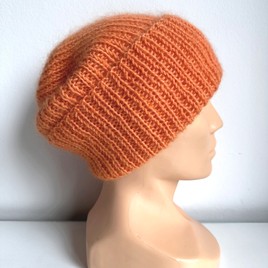 Ręcznie robiona czapka beanie AUREA 100% Baby Merino plus moher i jedwab 36/49 Pomarańczowy