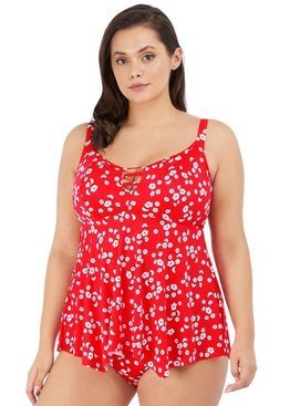 Strój kąpielowy Elomi Swim PLAIN SAILING ES7271RFL + ES7275RFL Non Wired Moulded Tankini Top + Bikini Brief Red Floral