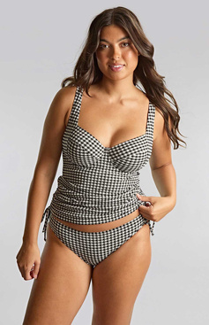 Tankini balkonowe Panache Swim GINGHAM SW1744 Iris Balcony Tankini Top Black Gingham