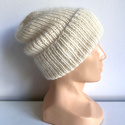 Ręcznie robiona czapka beanie AUREA 100% Baby Merino plus moher i jedwab 02/01 Ecru