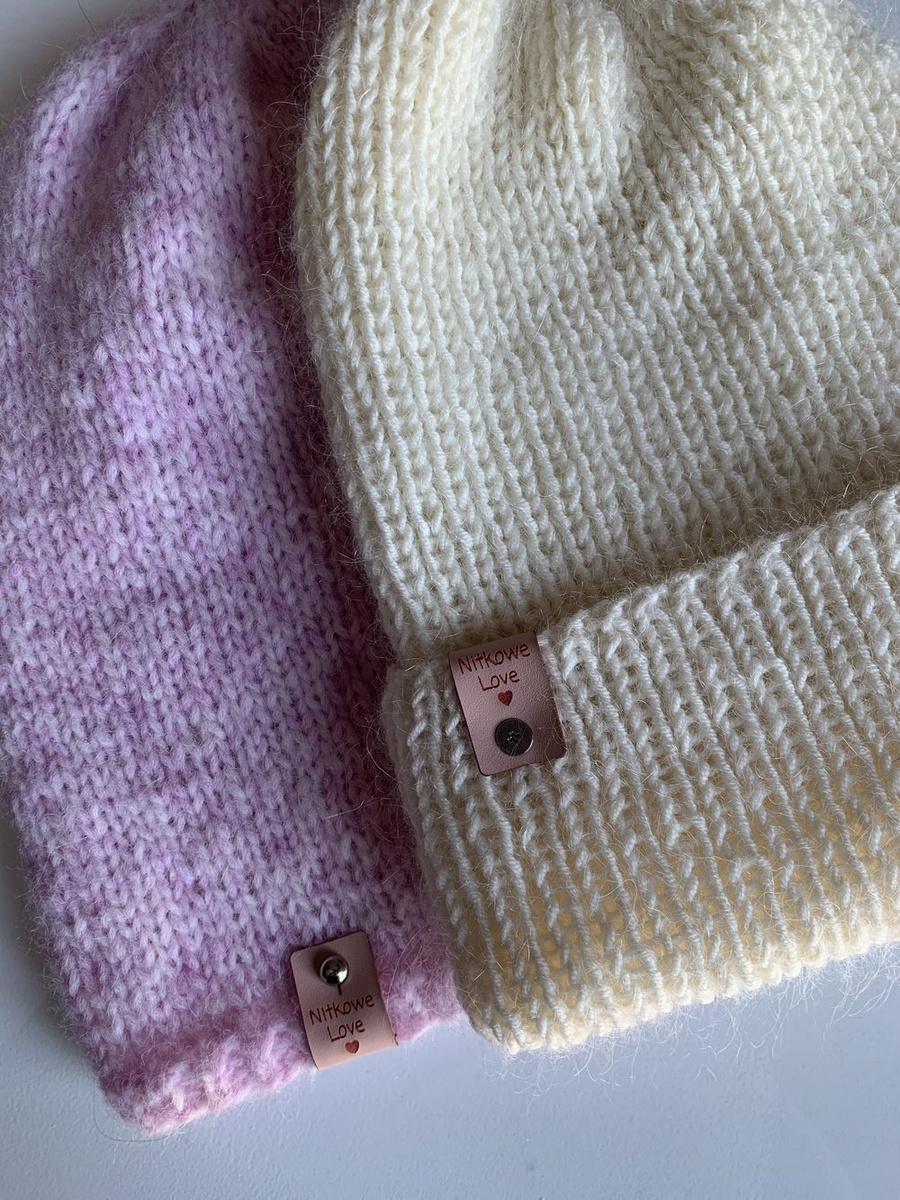 Ręcznie robiona czapka beanie AUREA 100% Baby Merino plus moher i jedwab 02 Ecru