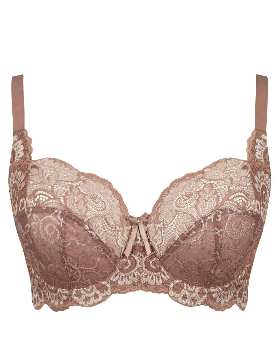 KOMPLET bielizny Panache ANDORRA Warm Taupe - Full Cup 5675 + 5674 Short (32F, 34H) + szorty koronkowe