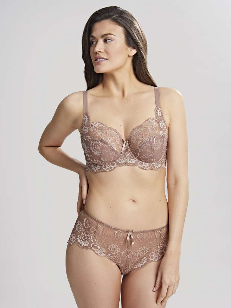 KOMPLET bielizny Panache ANDORRA Warm Taupe - Full Cup 5675 + 5674 Short (32F, 34H) + szorty koronkowe