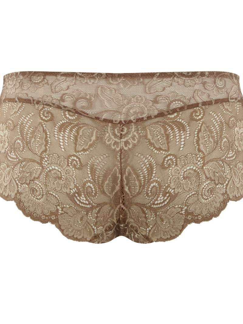 KOMPLET bielizny Panache ANDORRA Warm Taupe - Full Cup 5675 + 5674 Short (32F, 34H) + szorty koronkowe