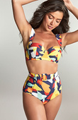 Wysokie figi kąpielowe Panache Swim PUGLIA SW1845 High Waist Belted Bikini Bottoms Puglia Print