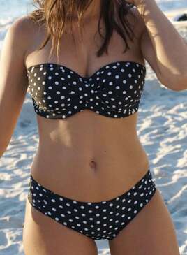 KOMPLET - Strój kąpielowy Panache Swim ANYA SPOT Black/White SW1013 Bandeau Bikini + figi kąpielowe SW1019 Gather Pant (30E, 32FF, 36DD)