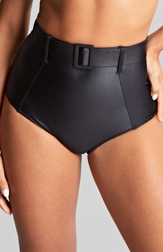 Wysokie figi kąpielowe Panache Swim OBSIDIAN/BLACK SW1845A High Waist Belted Bikini Bottoms Black