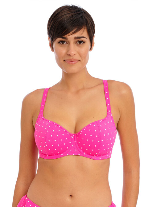 KOMPLET - Biustonosz kąpielowy Freya JEWEL COVE AS7231RAY Uw Sweetheart Bikini Top Raspberry + majtki klasyczne