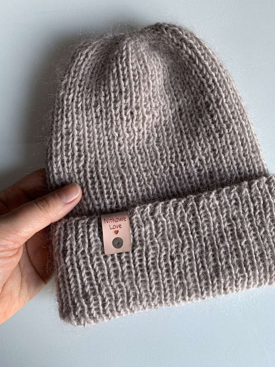 Ręcznie robiona czapka beanie AUREA 100% Baby Merino plus moher i jedwab 23/20 Jasny Beż